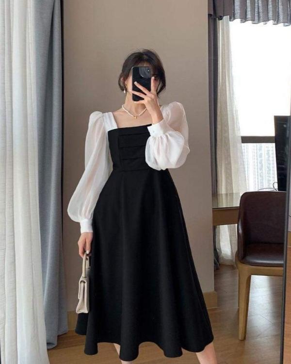 Puff Sleeves Long Dress